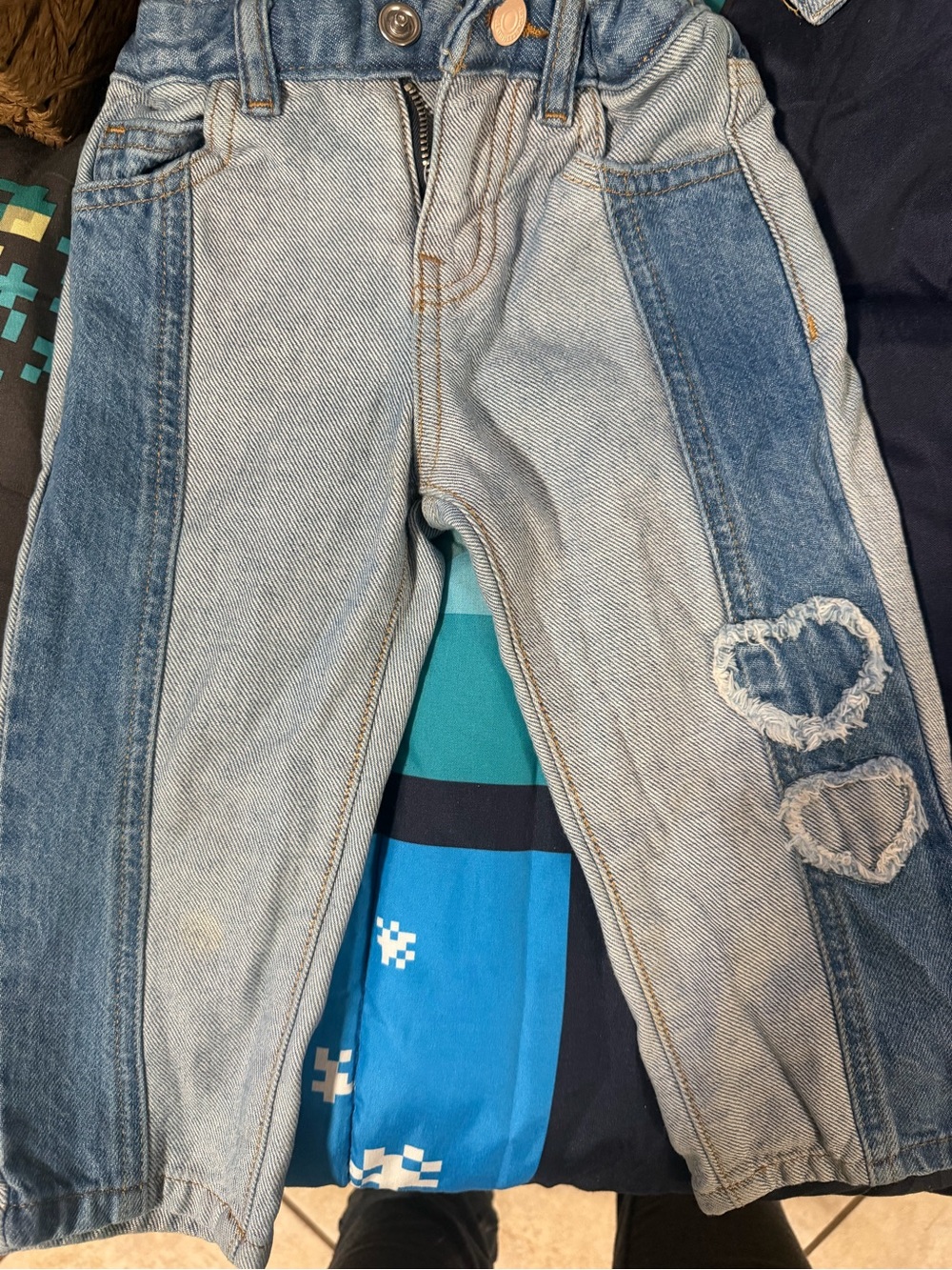Guess Men's Two-Tone Blue Denim Jeans with Heart Patch